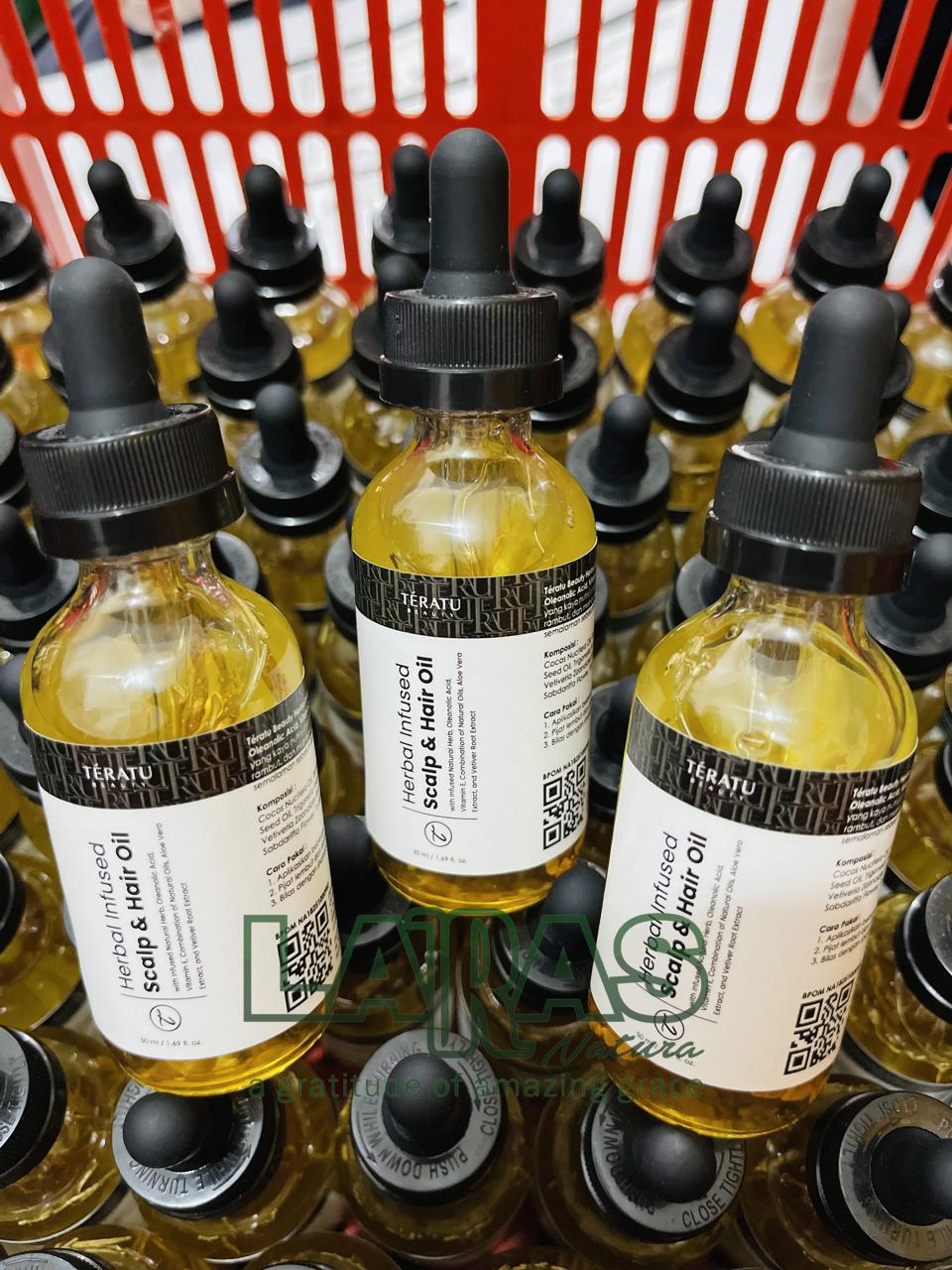 TERATU BEAUTY - Herbal Infused Scalp & Hair Oil · diproduksi oleh CV. Laras Natura